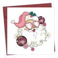 Lustige Weihnachtskarte mit Retro-Weihnachtsmann im Herzbrillen-Set mit rotem Umschlag - Sonnenbrille Weihnachtsmann Disco (QT1083-15)