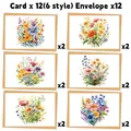 12-pack floral thank you cards with envelopes featuring 6 watercolor hand-drawn designs - Watercolor Floral Style (QT1364)