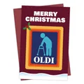 Carte de Noël rouge avec logo Oldi drôle et texte blanc Joyeux Noël imprimé - Style Parodique de la Marque OLDI(QT1029-16)