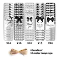 Set 50 etichette regalo con fiocco nero e corda di canapa da 10m per confezionamento - Stile Serie Bianco e Nero (QT1331-2)