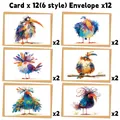 Set di 12 biglietti d'auguri con uccelli, 6 motivi floreali dipinti e buste marroni - Stile 1 (QT1366-1)