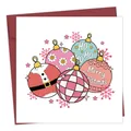 Quadratische Weihnachtskarte mit bunten Ornamenten und einem dunkelroten Umschlag - Bemalte Weihnachtskugeln (QT1083-16)