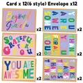 Set of 12 colorful thank you notes with kraft envelopes in six unique pop art designs - Greeting Cards And Envelopes Set (QT1387) / 12 Sheets