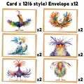 Set di 12 biglietti d'auguri con uccelli e buste che mostra sei stili artistici differenti - Stile 2 (QT1366-2)