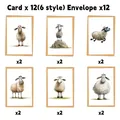 Set of 12 watercolor sheep birthday cards with matching envelopes in 6 cute styles - Watercolor Sheep Series (QT1369)