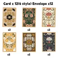 Set mit 12 Vintage-Botanikkarten mit Umschlägen und verschiedenen Blumenmustern - Retro Botanisches Blumen Set (QT1382)