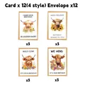 Set di 12 biglietti d'auguri acquerello Highland Cow con buste in 4 stili artistici - Stile Illustrazione Mucca delle Highlands ad Acquerello (QT1385)