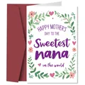 Tarjeta del Día de la Madre para abuela con flores y sobre rojo vino - Estilo Sweetest Nana Borde De Flores (QT1306-2)