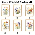 Set of 12 watercolor botanical birthday cards with 6 floral designs and kraft envelopes - Floral Series (QT1375)