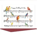 Divertida tarjeta de cumpleaños musical con pájaros acuarela y sobre rojo oscuro - Estilo Happy Birthday Música Pájaros (QT1306-4)