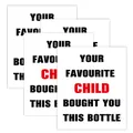 Set van 4 witte wijnfles stickers met humoristische zwarte en rode tekst erop - Favoriete Kind Tekst Stijl (QT1274-4)
