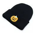 Berretto in maglia nera di Halloween con ricamo a zucca per l'autunno e l'inverno - Taglia unica / Nero