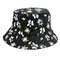 Chapeau bob réversible à imprimé marguerite noir avec bords surpiqués - M (56-58cm) / Noir