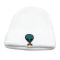 Gorro de punto blanco con bordado de alien verde, gorro de invierno cálido unisex - Talla única / Blanco