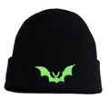 Black knit beanie featuring neon green bat embroidery for men and women's winter warmth - One Size / Black
