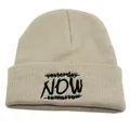 Bonnet en tricot beige avec broderie NOW pour hommes et femmes, style hiver chaud - Taille unique / Beige