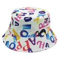 Detail of colorful alphabet print on white bucket hat with neat stitching on the brim - M (56-58cm) / White