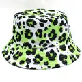 Close-up of leopard print sun hat showing vibrant neon green pattern and stitching details - M / Neon Green Leopard (Style 4)