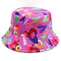 Detail of purple bucket hat with colorful letter prints and reinforced stitched brim - M (56-58cm) / Purple