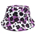 Detail of trendy purple leopard print bucket hat with precise parallel brim stitching - M / Purple Black White Leopard (Style 5)