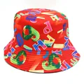 Detail of red bucket hat featuring colorful graffiti letters and reinforced brim stitching - M (56-58cm) / Red