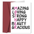 Elegant Mother's Day card with burgundy envelope and pink MOTHER acrostic poem design - Mother Acrostic Poem Design (QT1271-1)