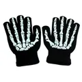 Zwarte gebreide handschoenen met witte skeletprint voor Halloween punk-stijl mode - Eén maat / Zwart