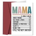 Funny Mother's Day card with Nutrition Facts design and matching burgundy envelope - MAMA Nutrition Facts (QT1271-4)