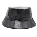 Glänzender schwarzer PU-Leder Fischerhut mit mehrreihigen Nähten im Retro-Hip-Hop-Stil - M (56-58cm) / Glänzendes Schwarz