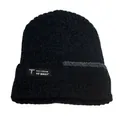 Zwarte winter gebreide muts met fleecevoering, sportlabel en grijze strepen - Eén maat / Zwart (Stijl 3)