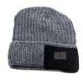 Winter beanie with gray chenille knit, black fold-over cuff and RK leather patch - One Size / Gray Black Contrast (Style 5)