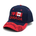 Navy blue baseball cap with red brim featuring I Heart Canada embroidery and flag - Navy Blue & Red Love Canada Style (Style 2)
