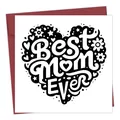 Minimalist 'BEST MOM EVER' greeting card with heart design and red envelope - Square Heart Best Mom (QT1271-17)