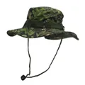 Detail of outdoor camo boonie hat with ventilation eyelets and adjustable chin strap - Jungle Green Leaf Camouflage (Style 2)