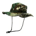 Outdoor camouflage boonie hat with wide brim and adjustable chin strap for sun protection - Jungle Dark Green Black Camouflage (Style 4)