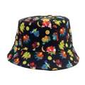 Fashionable reversible bucket hat featuring colorful cartoon dinosaur and fruit print patterns - M (56-58cm) / Double-Sided Dinosaur Print Style / Black