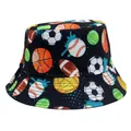 Unisex sports bucket hat with colorful soccer basketball and tennis ball print - Size M (56-58cm) / Black