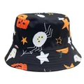 Omkeerbare Halloween vissershoed met oranje pompoenen en witte spinnen op zwarte stof - M(56-58cm) / Zwart