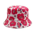 Λεπτομέρεια από το λευκό καπέλο bucket με κόκκινο floral τύπωμα και ραφές - M (56-58cm) / Στυλ με Κόκκινο Φλοράλ Τύπωμα (款3)