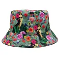 Omkeerbare vissershoed met Frida Kahlo-portret en kleurrijke bloemen- en vlinderprints - Maat M (56-58cm) / Artistiek Portret Bloemenprint Stijl (Stijl 4)