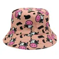 Chapeau bob rose réversible avec motif de vache mignon et taches noires anti-soleil - M / Rose