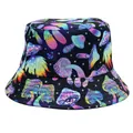 Cappello a secchiello reversibile con stampe di funghi psichedelici e teschi colorati - Stampa Fungo e Stelle Psichedelica