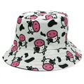 Chapeau bob réversible avec imprimé vache mignon pour la protection solaire et loisirs - M / Blanc
