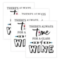 Set of 4 self-adhesive wine bottle labels with modern minimalist wine glass illustrations - Wine Time Quote Style (QT1210-15)