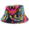 Cappello da pescatore con teschi e funghi con motivi astratti colorati e foglie di acero - Stampa Linee Spirali Astratte e Foglia d'Acero