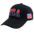 Zwarte katoenen baseballpet met 3D USA borduursel en Amerikaanse vlag patch op de zijkant - Verstelbaar / Zwart