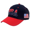 Navy en rode honkbalpet met USA borduursel en vlag-patch op katoenen keperstof - Verstelbaar / Marineblauw