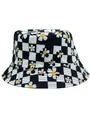 Reversible bucket hat with black and white checkerboard and yellow daisy floral print - Black White Checkerboard and Yellow Daisy Print