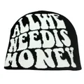 Black knit beanie with white ALL WE NEED IS HONEY jacquard lettering for autumn winter - Black and White (Model 3) / Black Bottom White Text-ALL WE NEED IS HONEY
