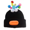 Divertido gorro de punto de dibujos con ojos grandes y labios naranjas para el invierno - Talla única / Estilo Monstruo de Boca Grande / Negro